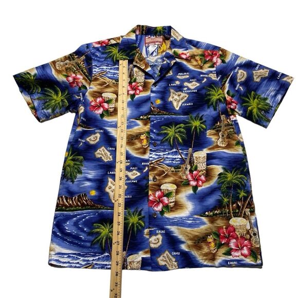 RJC Hawaiian Shirt Islands Music Drums Guitar Hibiscus Palm Trees Aloha Sz M - Picture 4 of 10